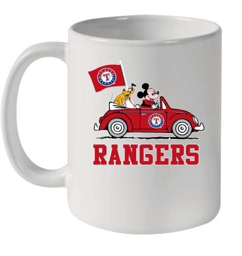 MLB Baseball Texas Rangers Pluto Mickey Driving Disney Shirt Ceramic Mug 11oz