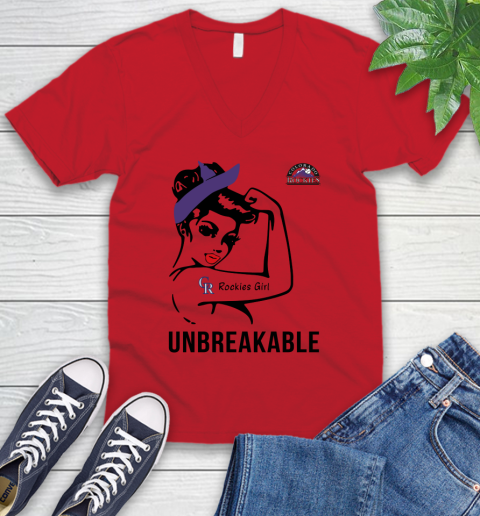 MLB Colorado Rockies Girl Unbreakable Baseball Sports V-Neck T-Shirt 4