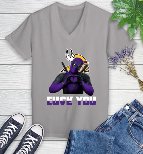 NHL Minnesota Vikings Deadpool Love You Fuck You Football Sports Women's V-Neck T-Shirt 4