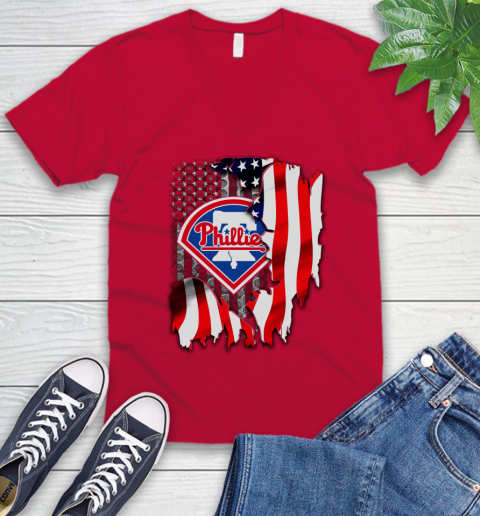 Philadelphia Phillies MLB Baseball American Flag V-Neck T-Shirt 6
