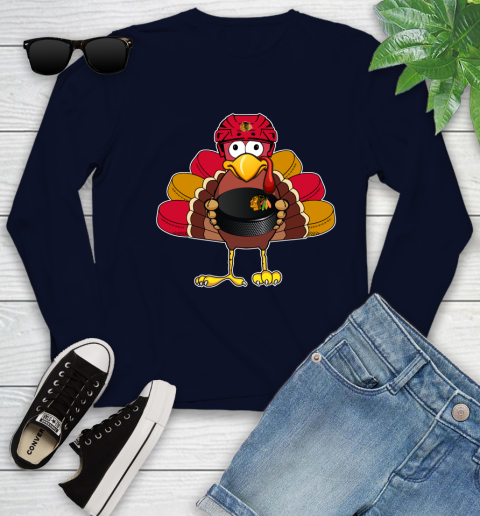 Chicago Blackhawks Turkey Thanksgiving Day Youth Long Sleeve 3