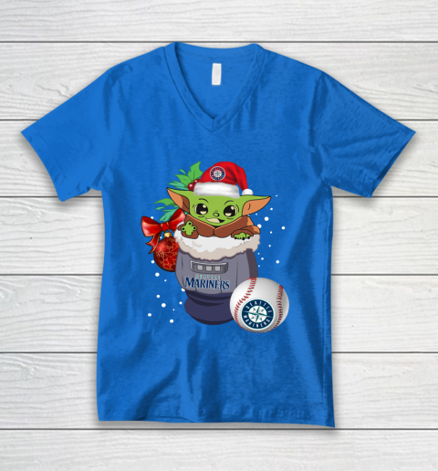 Seattle Mariners Christmas Baby Yoda Star Wars Funny Happy MLB V-Neck T-Shirt 6