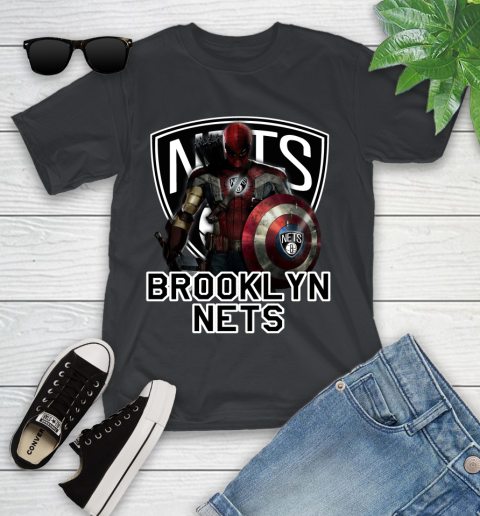 Brooklyn Nets NBA Basketball Captain America Thor Spider Man Hawkeye Avengers Youth T-Shirt 2