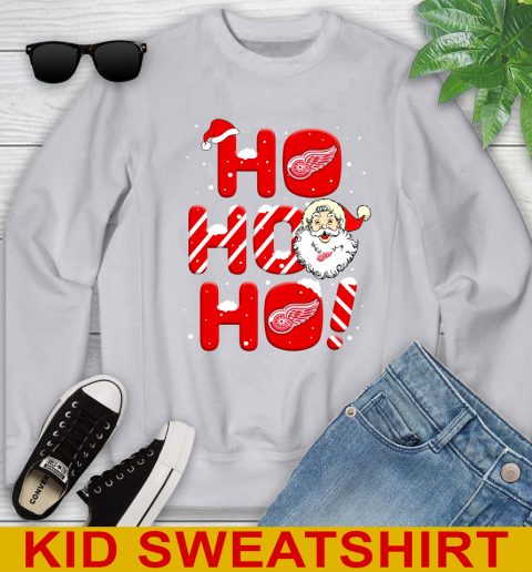 Detroit Red Wings NHL Hockey Ho Ho Ho Santa Claus Merry Christmas Shirt Youth Sweatshirt 3