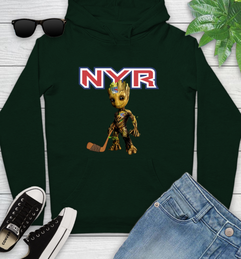 New York Rangers NHL Hockey Groot Marvel Guardians Of The Galaxy Youth Hoodie 13