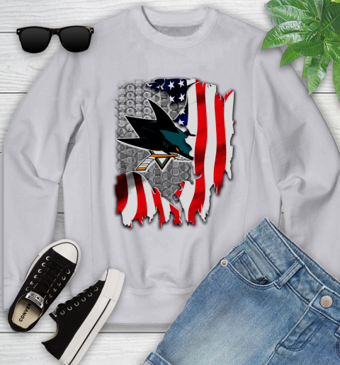 San Jose Sharks NHL Hockey American Flag Youth Sweatshirt 3