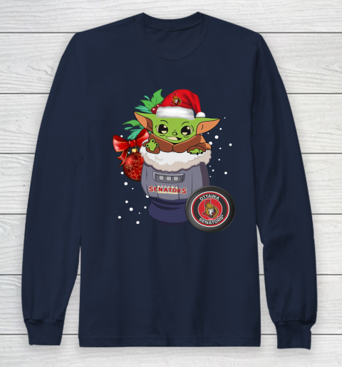 Ottawa Senators Christmas Baby Yoda Star Wars Funny Happy NHL Long Sleeve T-Shirt 4
