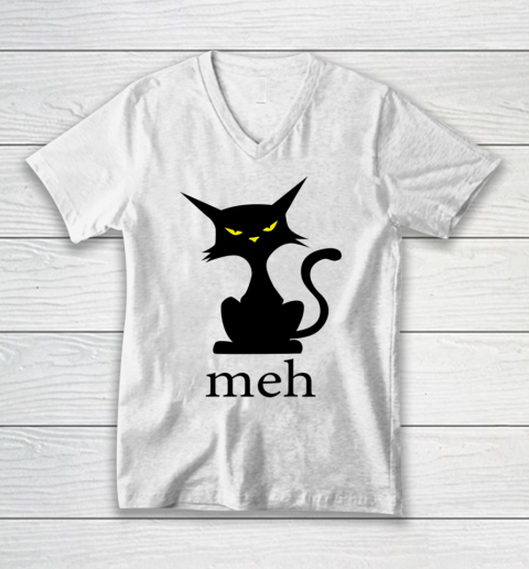 MEH CAT Shirt Funny Sarcastic Cat Lovers Halloween V-Neck T-Shirt