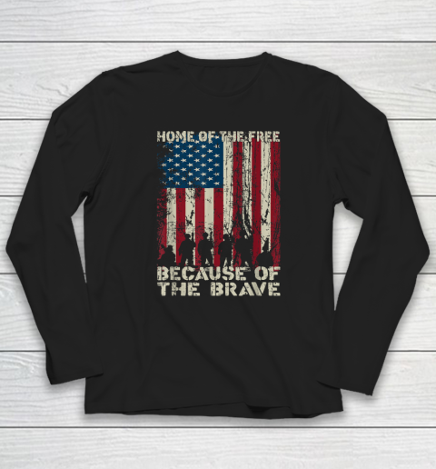 Home Of The Free Because Of The Brave Distress American Flag Long Sleeve T-Shirt