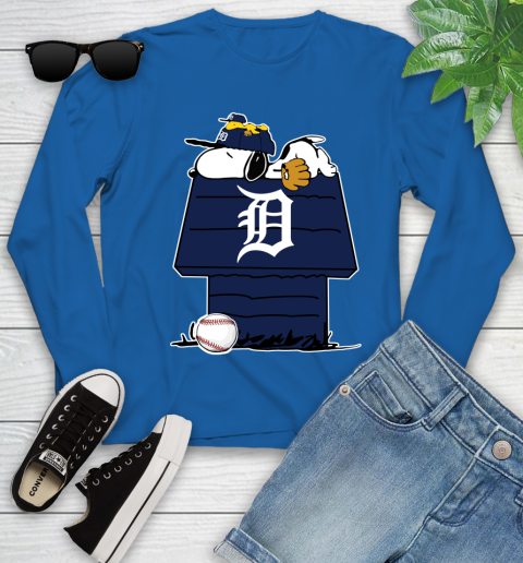 MLB Detroit Tigers Snoopy Woodstock The Peanuts Movie Baseball T Shirt Youth Long Sleeve 9