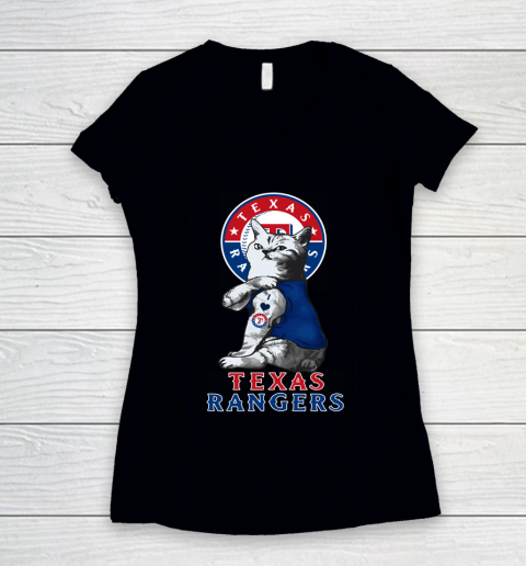 MLB Baseball My Cat Loves Texas Rangers Women's V-Neck T-Shirt