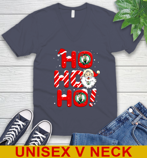 Boston Celtics NBA Basketball Ho Ho Ho Santa Claus Merry Christmas Shirt V-Neck T-Shirt 7