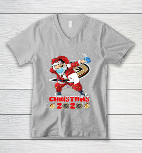 Anaheim Ducks Funny Santa Claus Dabbing Christmas 2020 NHL V-Neck T-Shirt 3