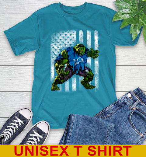 Detroit Lions Hulk Marvel Avengers NFL Football American Flag T-Shirt 9