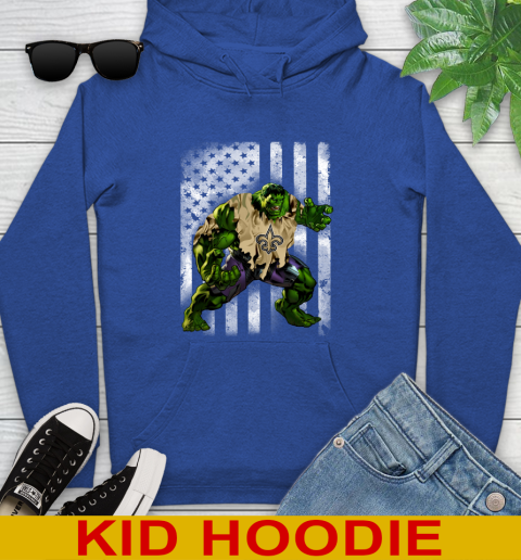 New Orleans Saints Hulk Marvel Avengers NFL Football American Flag Youth Hoodie 10