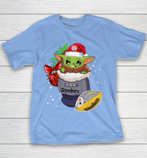 Pittsburgh Steelers Christmas Baby Yoda Star Wars Funny Happy NFL Youth T-Shirt 10