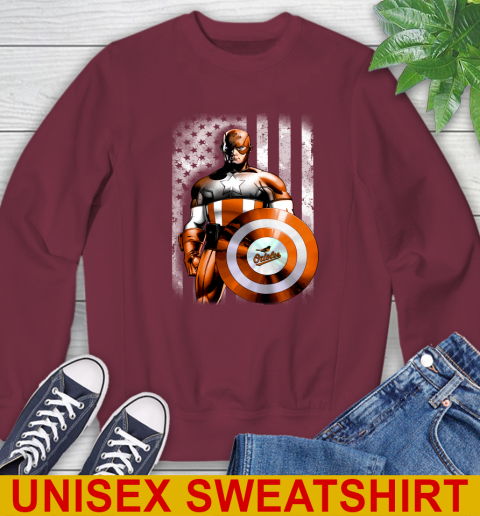 Baltimore Orioles MLB Baseball Captain America Marvel Avengers American Flag Shirt Sweatshirt 6