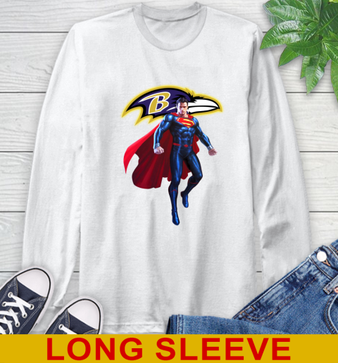 NFL Superman DC Sports Football Baltimore Ravens Long Sleeve T-Shirt