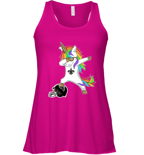 rlmo football dabbing unicorn steps on helmet new orleans saints flowy tank 32 front neon pink
