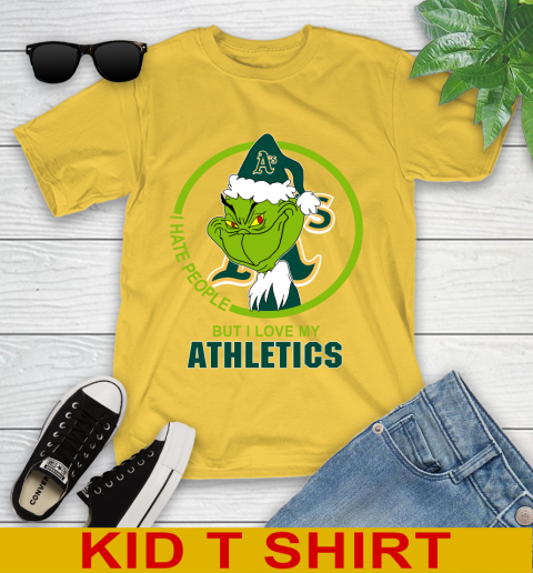 Oakland Athletics MLB Christmas Grinch I Hate People But I Love My Favorite Baseball Team Youth T-Shirt 8
