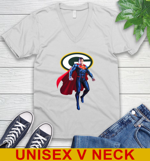 NFL Superman DC Sports Football Green Bay Packers V-Neck T-Shirt