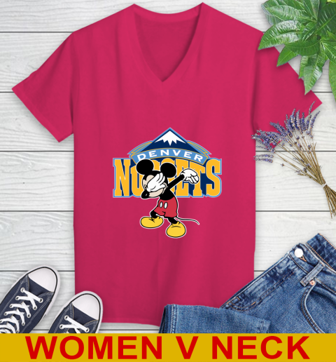 Denver Nuggets NBA Basketball Dabbing Mickey Disney Sports Women's V-Neck T-Shirt 10