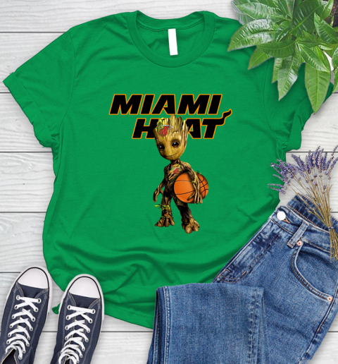 Miami Heat NBA Basketball Groot Marvel Guardians Of The Galaxy Women's T-Shirt 6