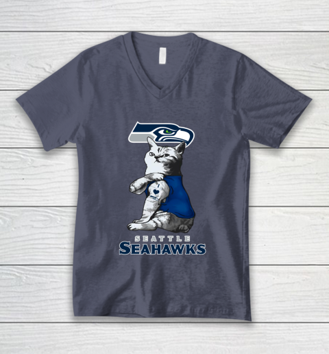 NFL Football My Cat Loves Seattle Seahawks V-Neck T-Shirt 7
