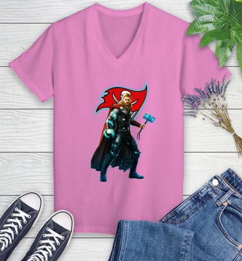 NFL Thor Avengers Endgame Football Tampa Bay Buccaneers Women's V-Neck T-Shirt 14