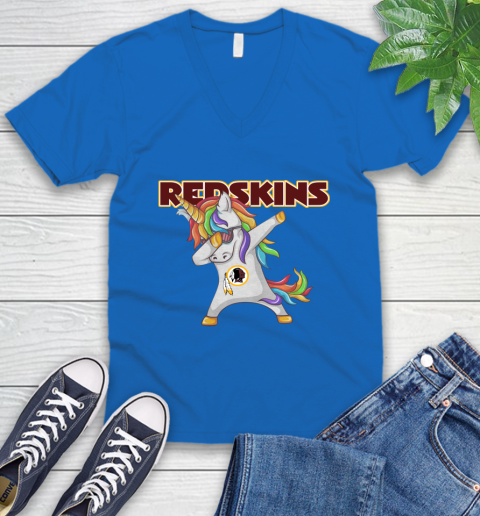 Washington Redskins NFL Football Funny Unicorn Dabbing Sports V-Neck T-Shirt 6