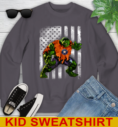Houston Astros Hulk Marvel Avengers MLB Baseball American Flag Youth Sweatshirt 5