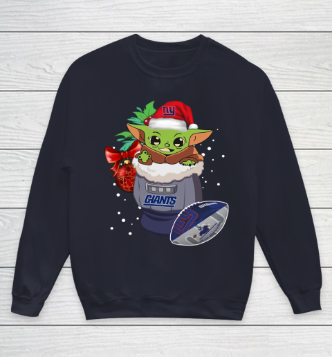 New York Giants Christmas Baby Yoda Star Wars Funny Happy NFL Youth Sweatshirt 3
