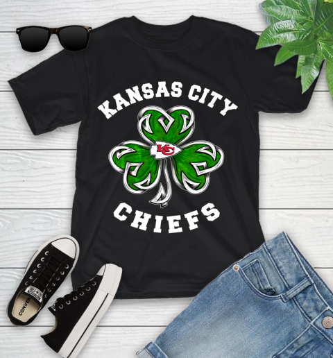 NFL Kansas City Chiefs Three Leaf Clover St Patrick's Day Football Sports Youth T-Shirt