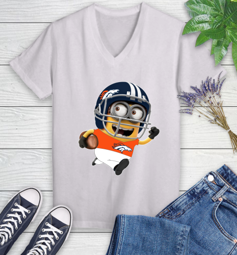 NFL Denver Broncos Minions Disney Football Sports Women's V-Neck T-Shirt