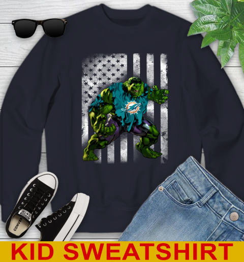 Miami Dolphins Hulk Marvel Avengers NFL Football American Flag Youth Sweatshirt 2