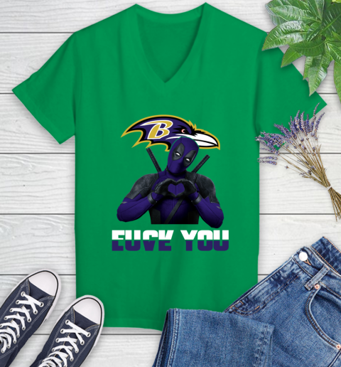 NHL Baltimore Ravens Deadpool Love You Fuck You Football Sports Women's V-Neck T-Shirt 5