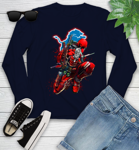NFL Deadpool Marvel Comics Sports Football Detroit Lions Youth Long Sleeve 3