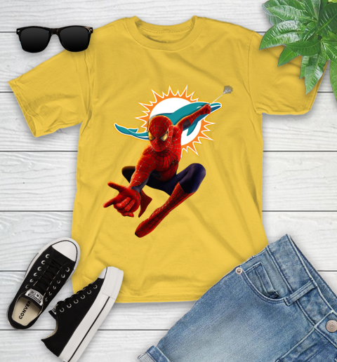 NFL Spider Man Avengers Endgame Football Miami Dolphins Youth T-Shirt 8