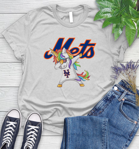 New York Mets MLB Baseball Funny Unicorn Dabbing Sports Women's T-Shirt