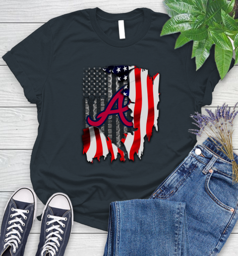 Atlanta Braves MLB Baseball American Flag Women's T-Shirt 8