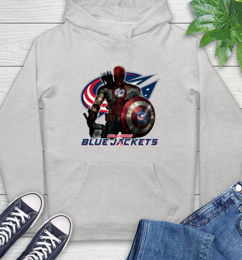 NHL Captain America Thor Spider Man Hawkeye Avengers Endgame Hockey Columbus Blue Jackets Hoodie