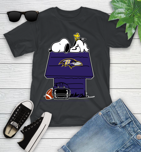 Baltimore Ravens NFL Football Snoopy Woodstock The Peanuts Movie Youth T-Shirt 2
