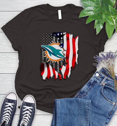 Miami Dolphins NFL Football American Flag Women's T-Shirt 11