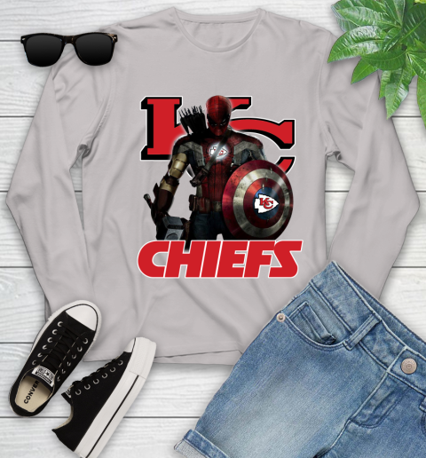 NFL Captain America Thor Spider Man Hawkeye Avengers Endgame Football Kansas City Chiefs Youth Long Sleeve 12