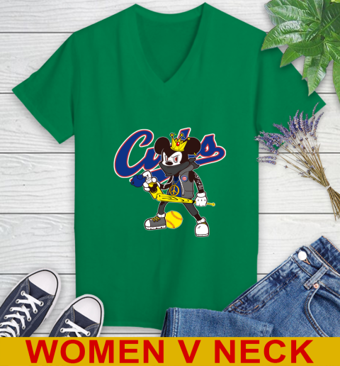 Chicago Cubs MLB Baseball Mickey Peace Sign Sports Women's V-Neck T-Shirt 6