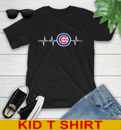 Chicago Cubs MLB Baseball Heart Beat Shirt Youth T-Shirt