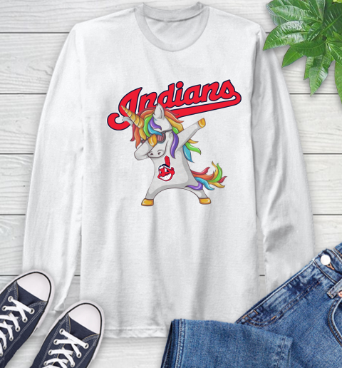 Cleveland Indians MLB Baseball Funny Unicorn Dabbing Sports Long Sleeve T-Shirt