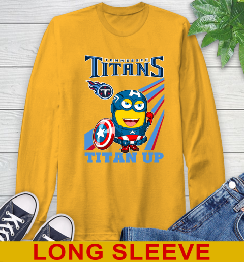 NFL Football Tennessee Titans Captain America Marvel Avengers Minion Titan Up Shirt Long Sleeve T-Shirt 2