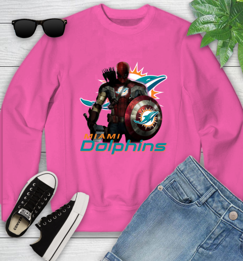NFL Captain America Thor Spider Man Hawkeye Avengers Endgame Football Miami Dolphins Youth Sweatshirt 7