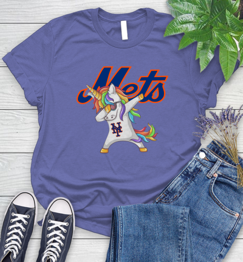 New York Mets MLB Baseball Funny Unicorn Dabbing Sports Women's T-Shirt 11